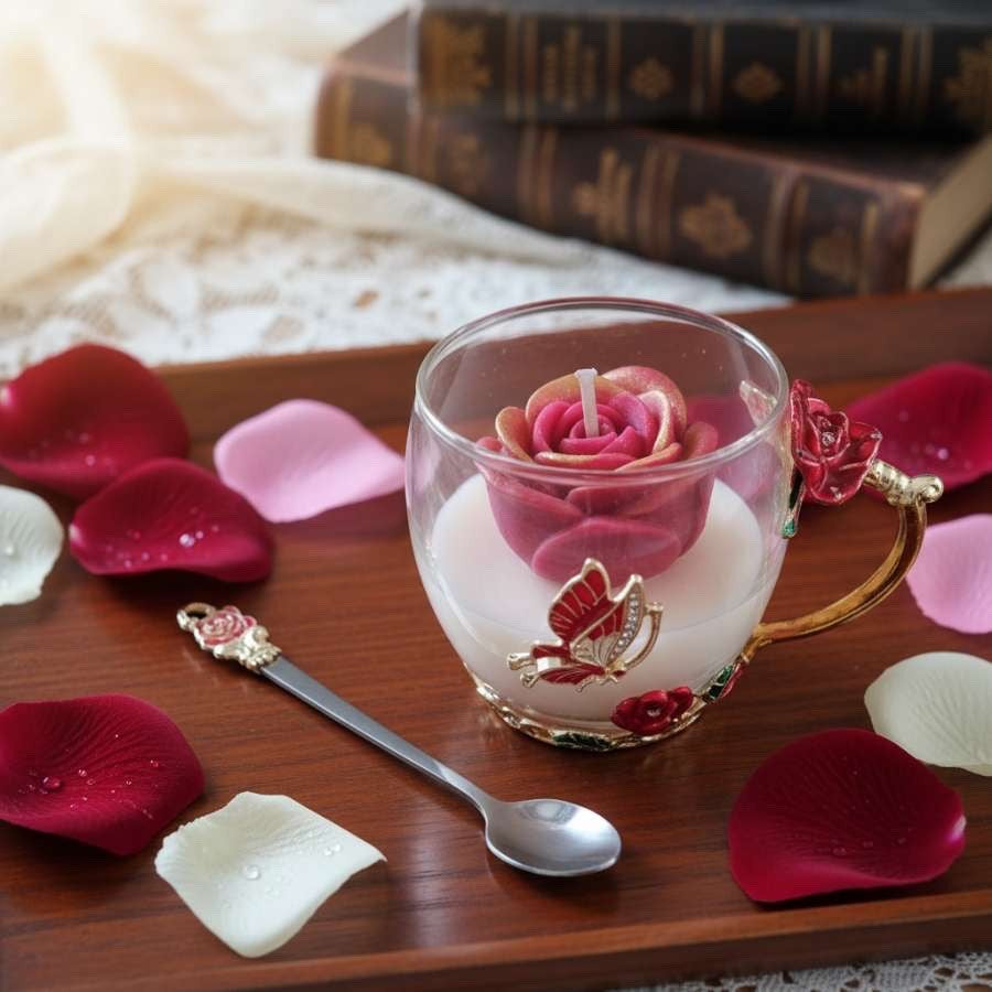 tasse rose avec cuillere